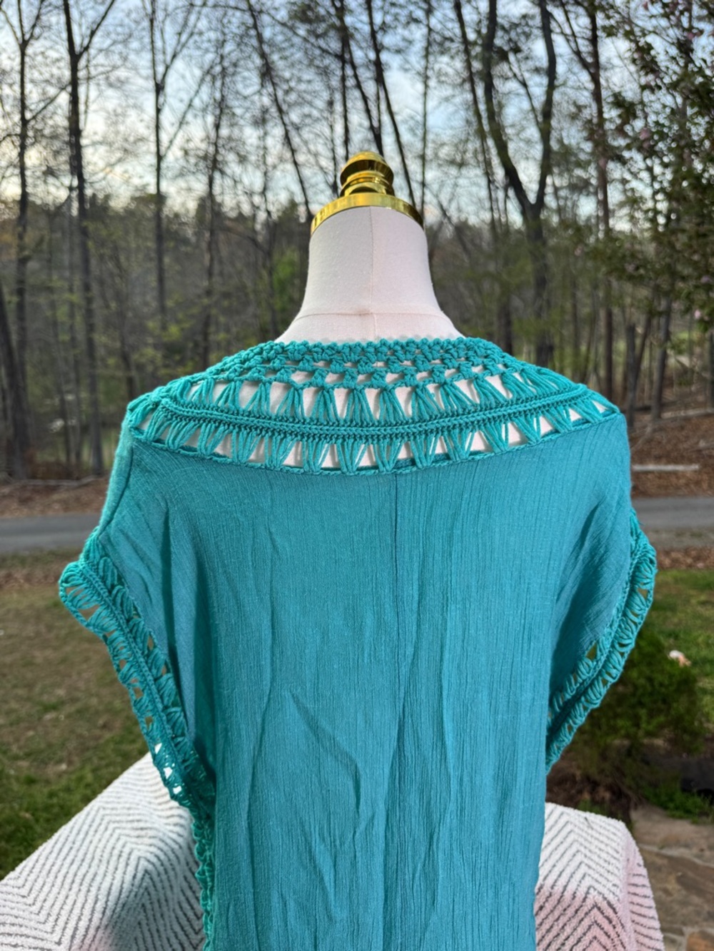 Turquoise Crochet-Trim Beach Vacation Cover-Up Dress - Picture 7 of 7
